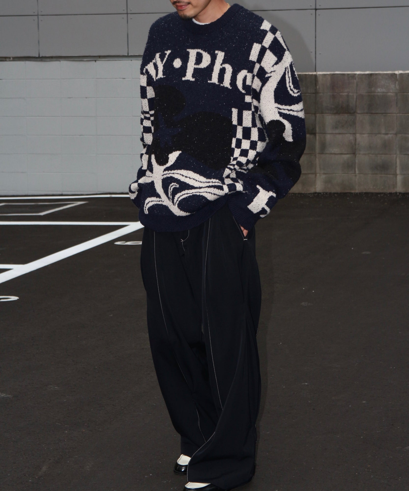 Intarsia-knit jumper "NAVY"