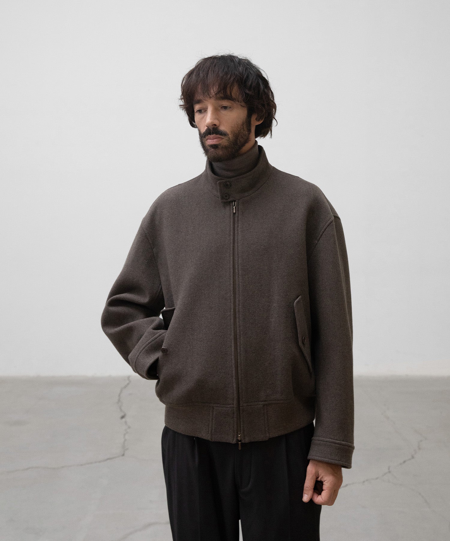 ANOTHER OFFICE アナザーオフィス ウールブルゾン　アウター　ハリントン　グレーブラウン 韓国ブランド  正規取扱店 INPUT 広島