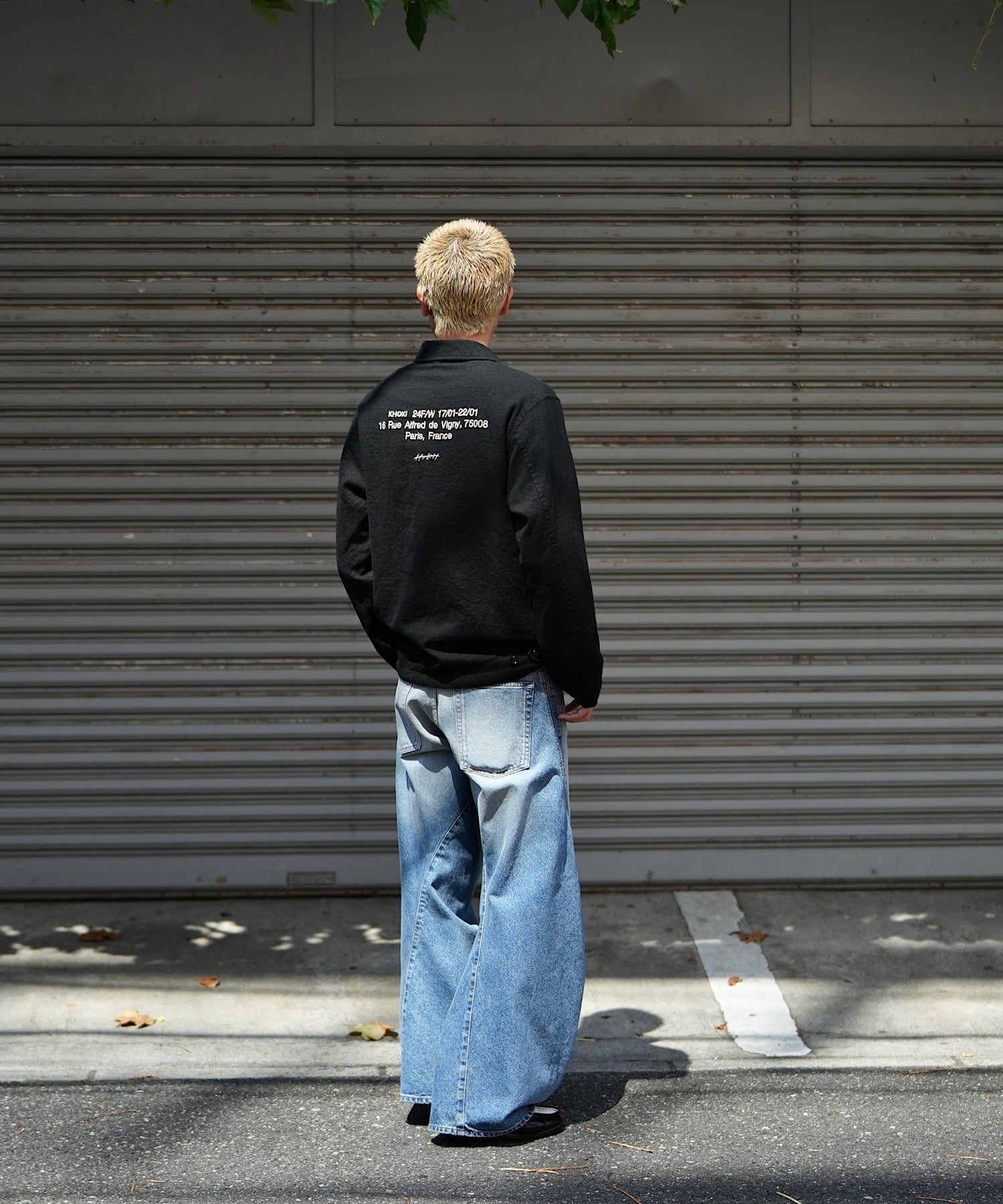 Washed wool zip up jacket "BLACK"