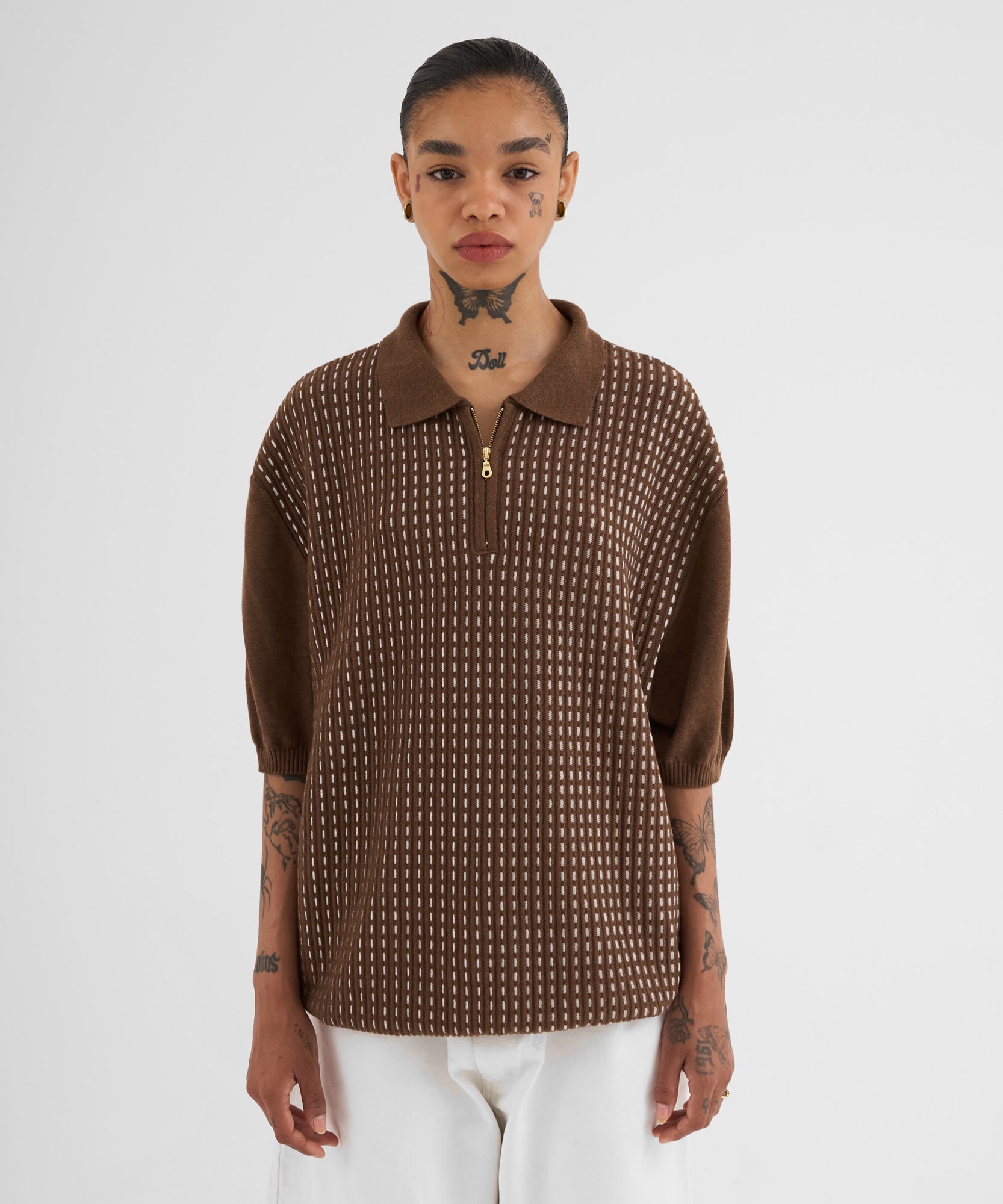 diidii knit polo "BROWN"