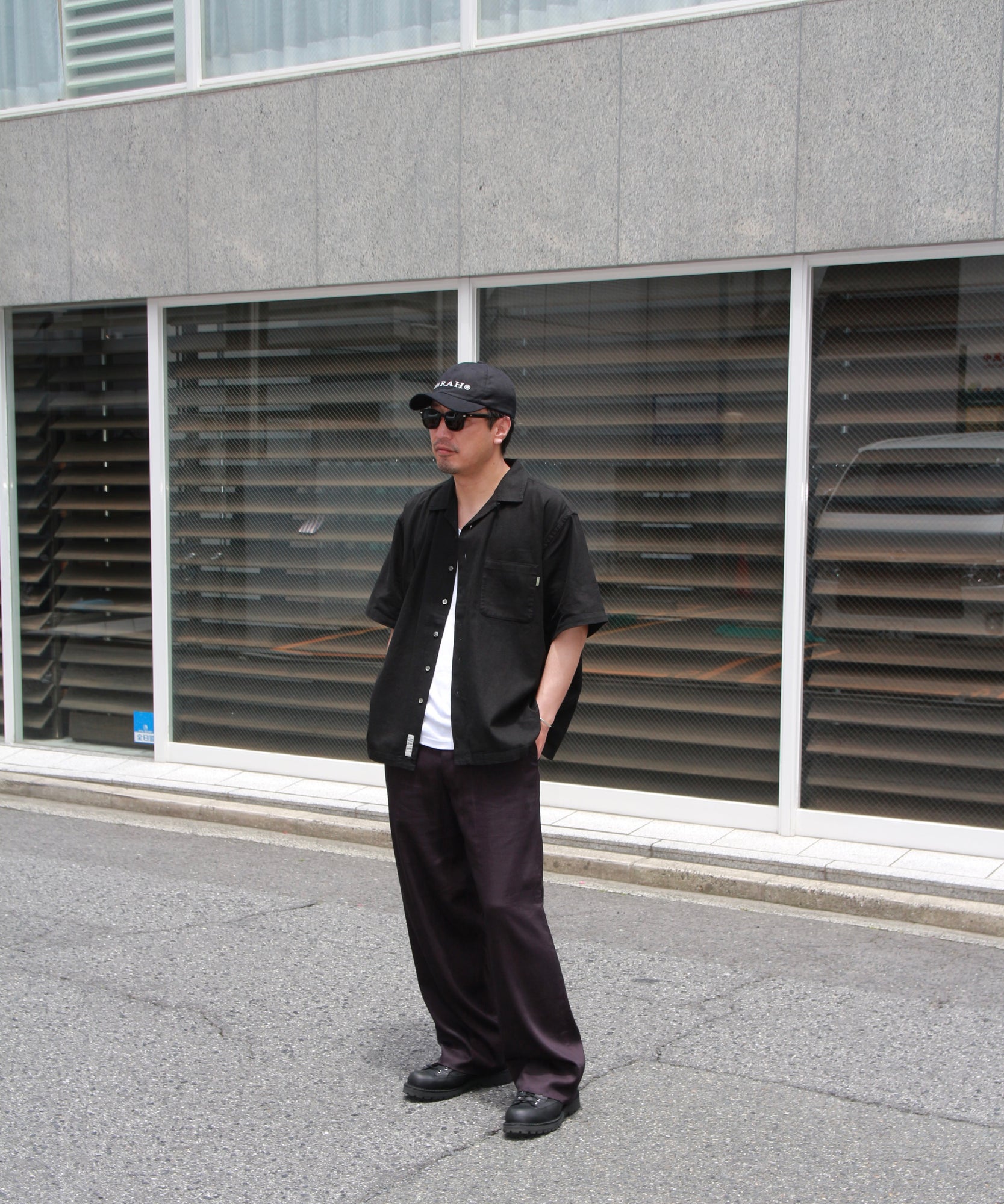 Open Collar Shirt "BLACK"