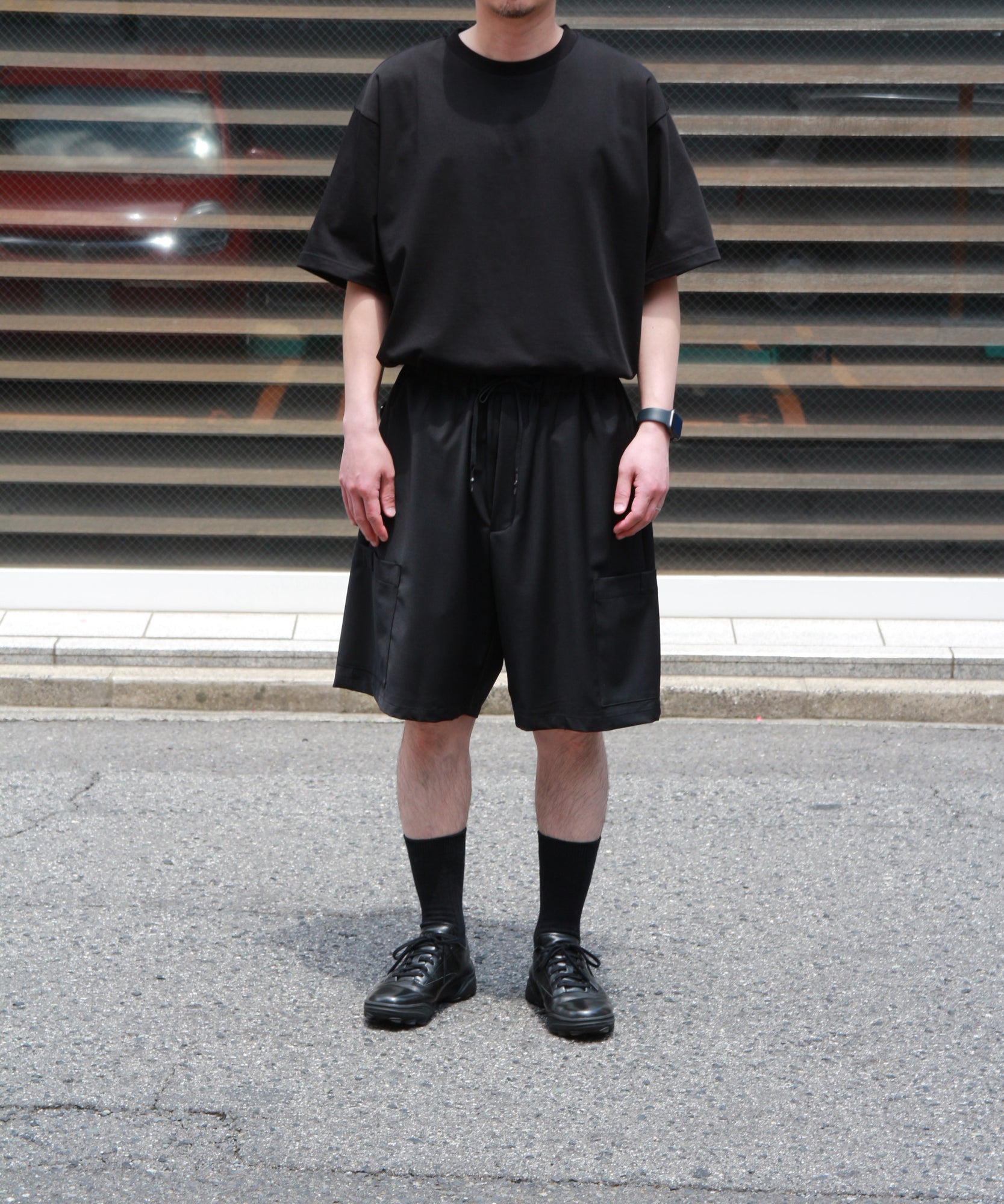 Side Pocket Wool Short Pants "BLACK"