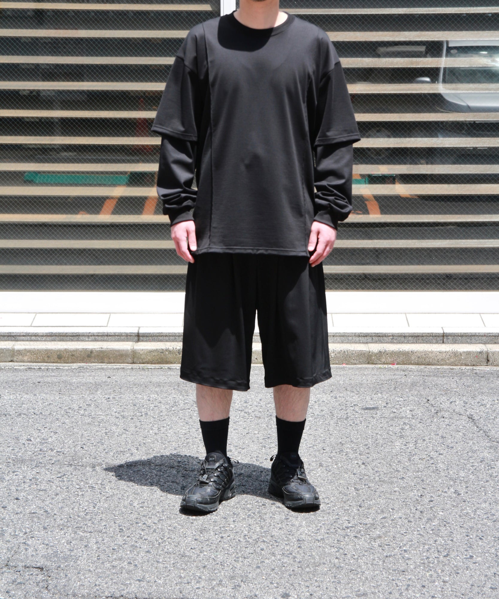 Wide Baggy Twill Short Pants "BLACK"
