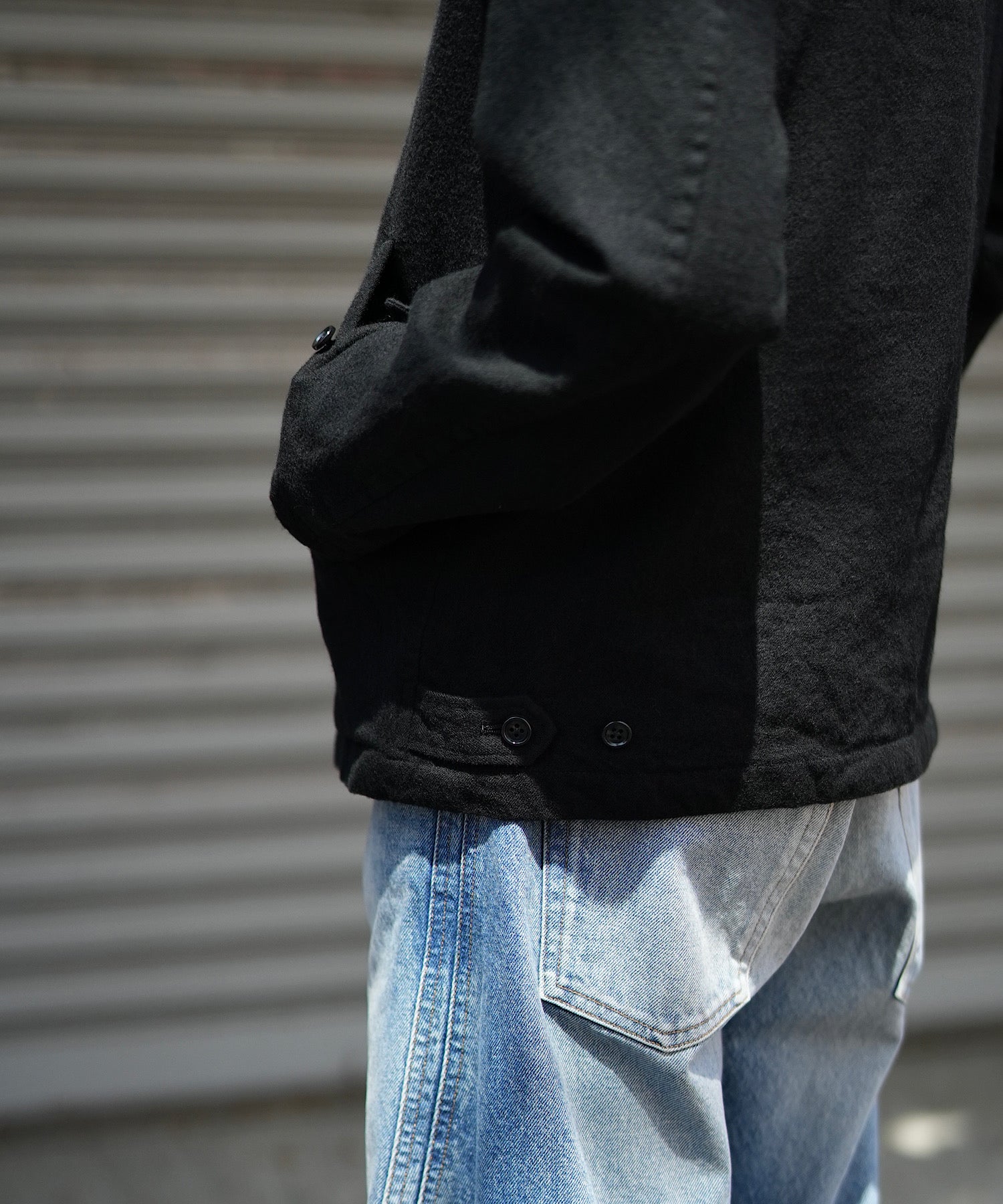 Washed wool zip up jacket "BLACK"