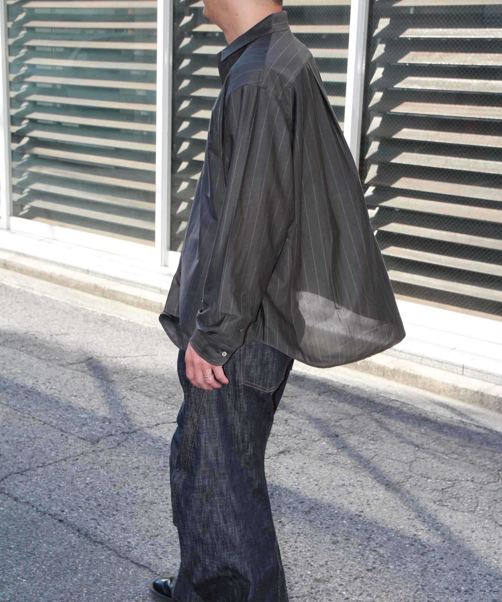 46G Atmosphere Stripe Shirt "GREY(Nile Grey)"