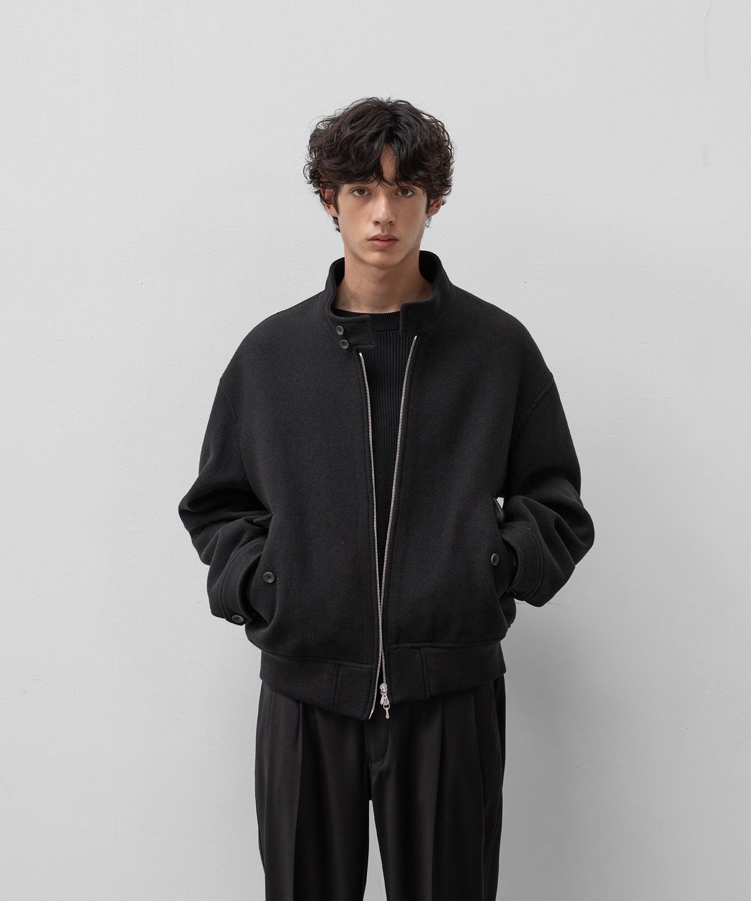 ANOTHER OFFICE アナザーオフィス ウールブルゾン　アウター　ハリントン　ブラック 韓国ブランド  正規取扱店 INPUT 広島