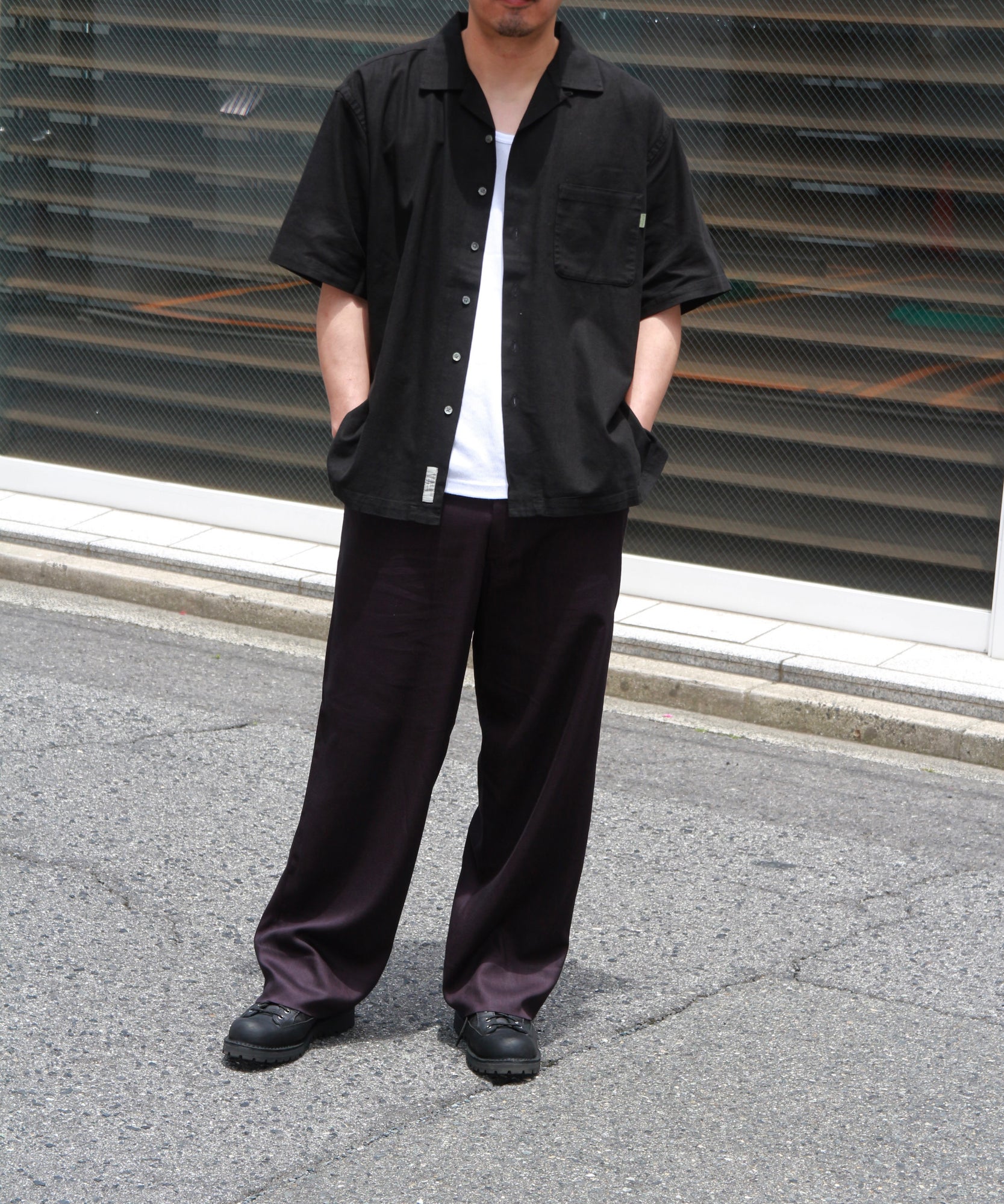 Open Collar Shirt "BLACK"