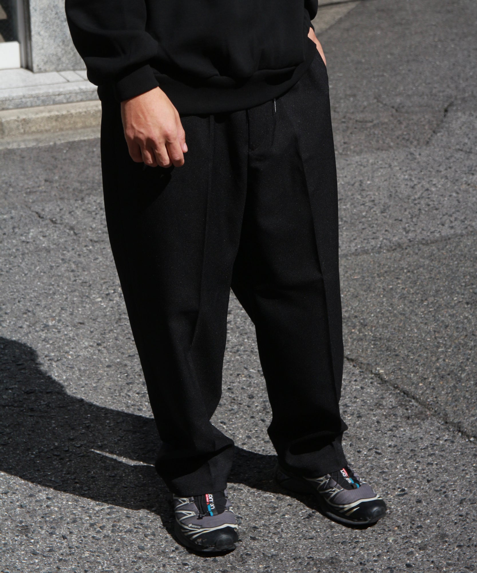 Easy Tapered Pants(Vintage Poly Twill) "BLACK"