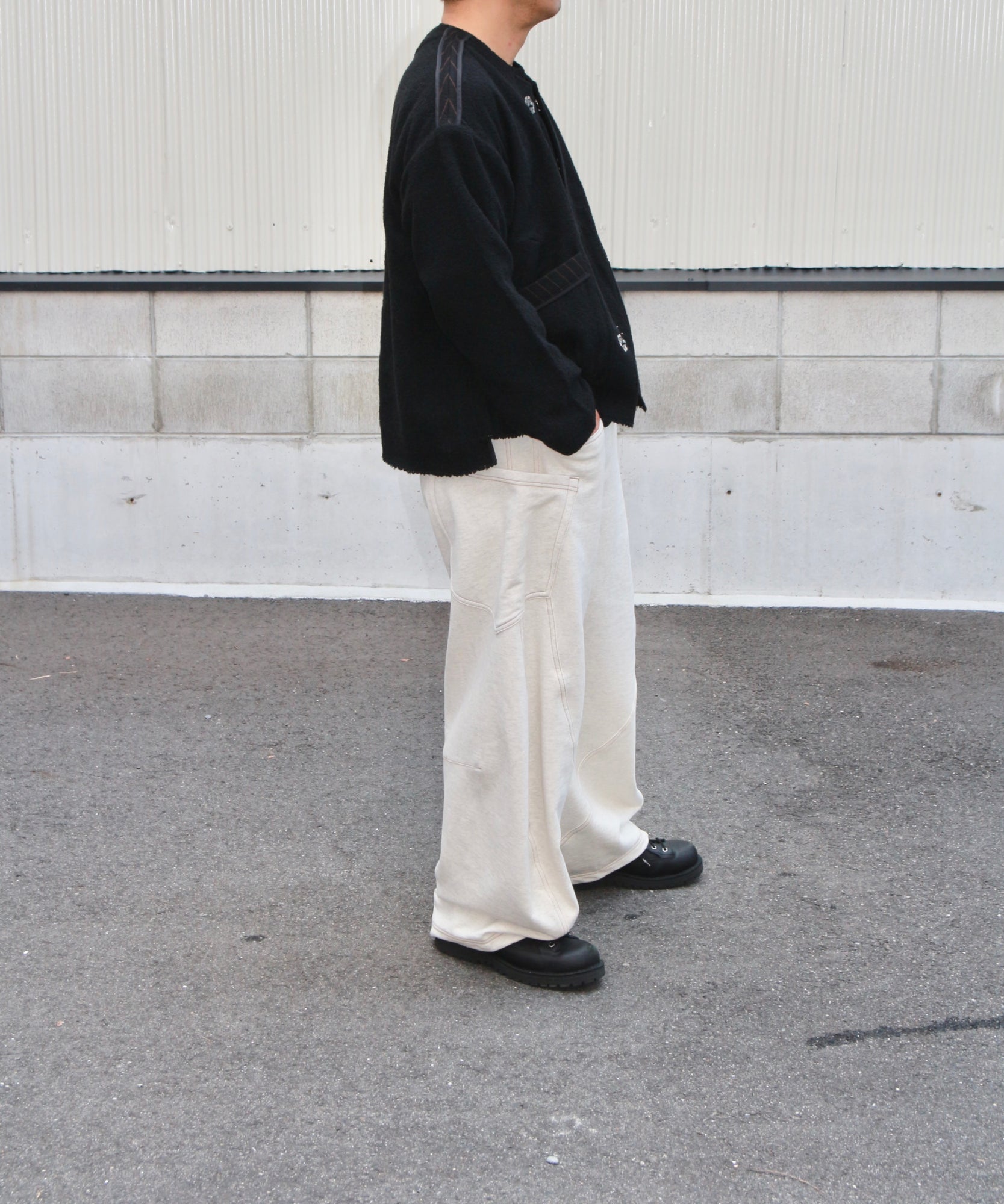 No-collar wool jacket "BLACK"