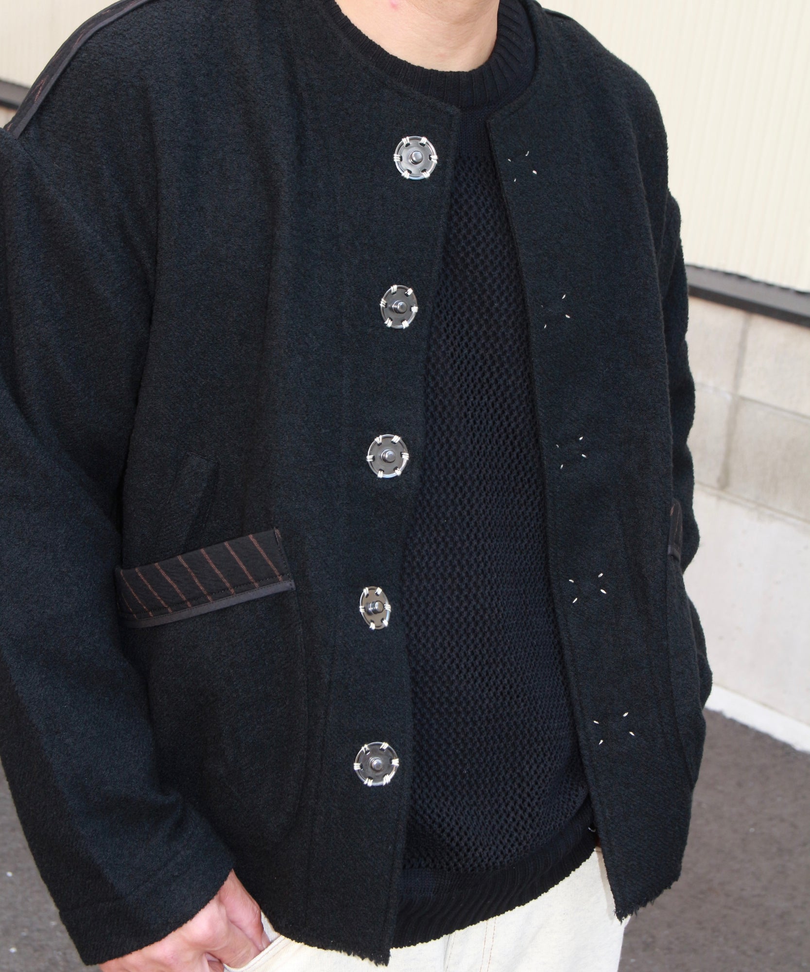 No-collar wool jacket "BLACK"