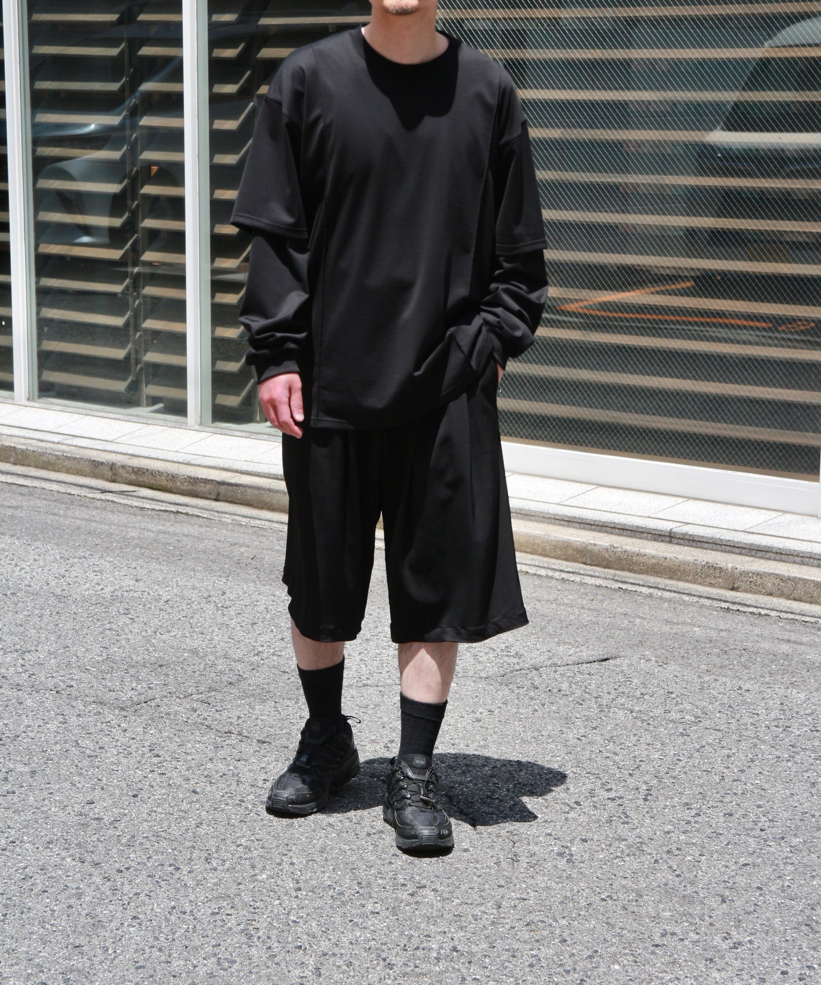 Wide Baggy Twill Short Pants "BLACK"