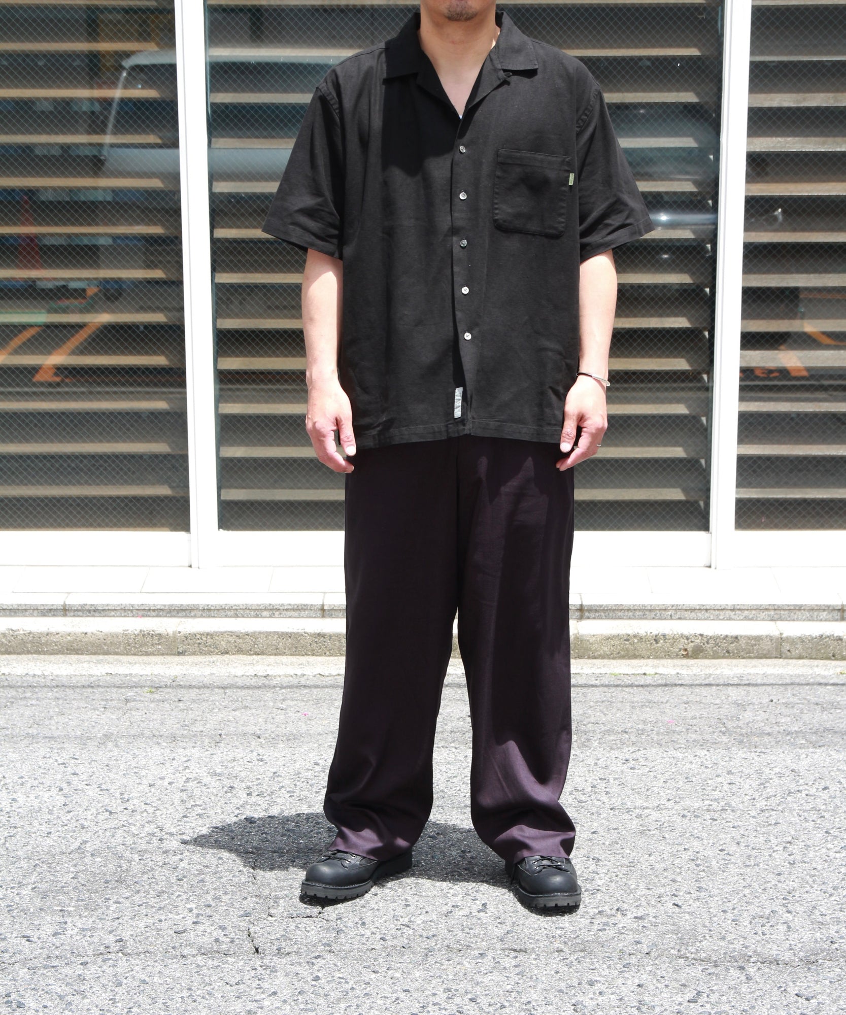 Open Collar Shirt "BLACK"