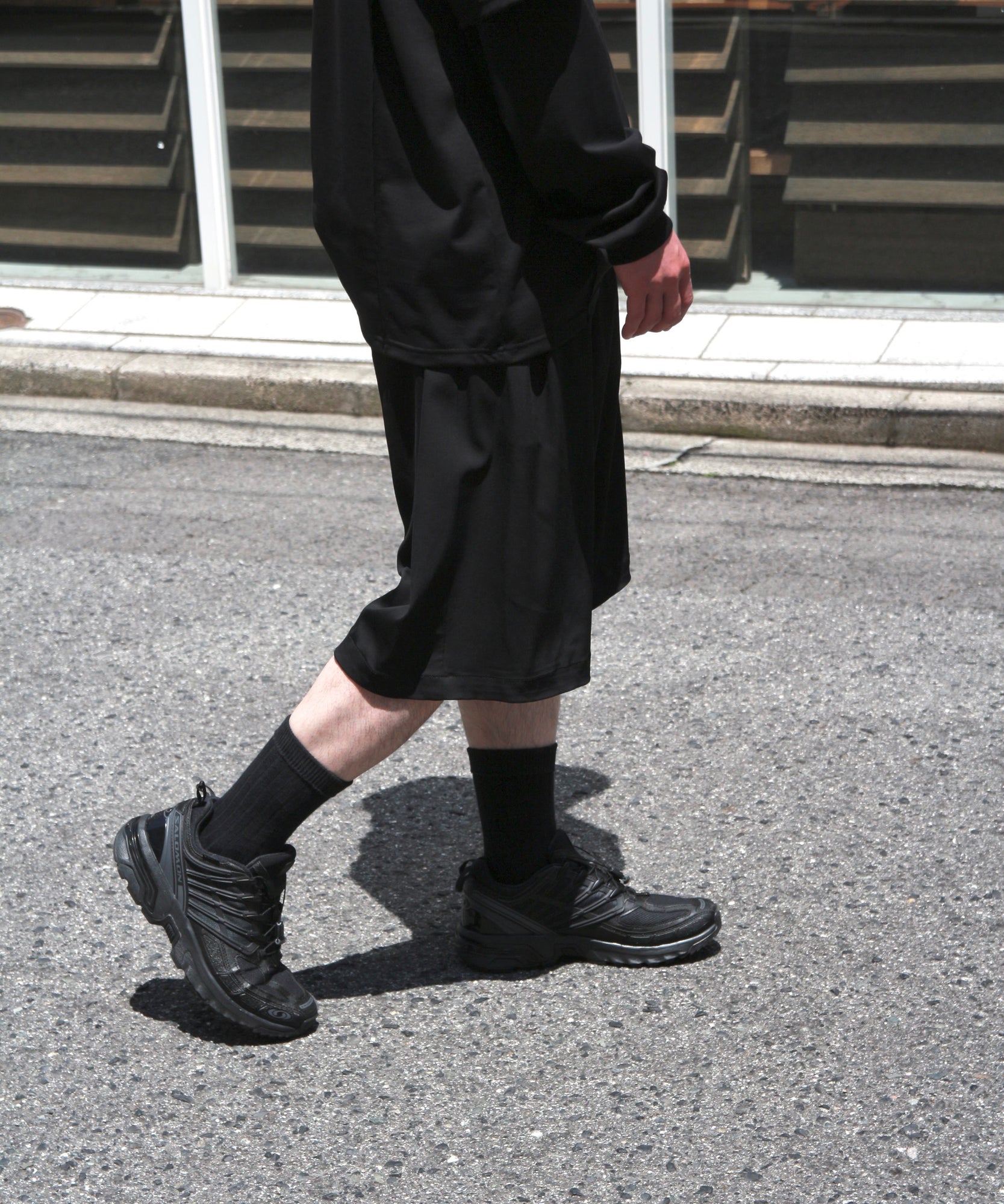 Wide Baggy Twill Short Pants "BLACK"