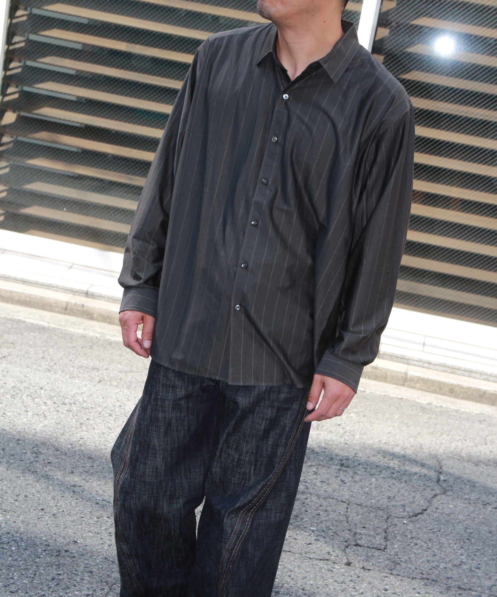 46G Atmosphere Stripe Shirt "GREY(Nile Grey)"