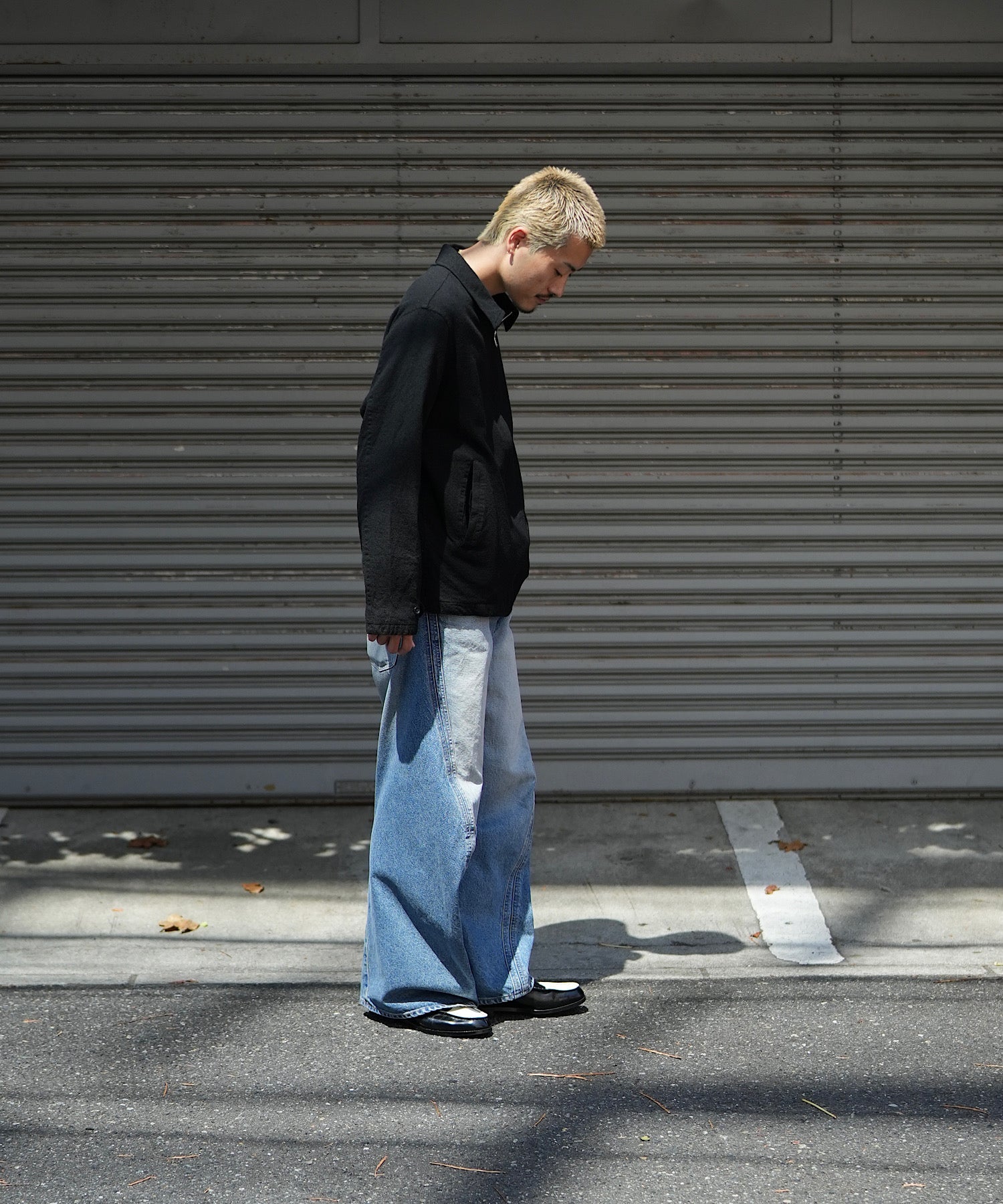 Washed wool zip up jacket "BLACK"