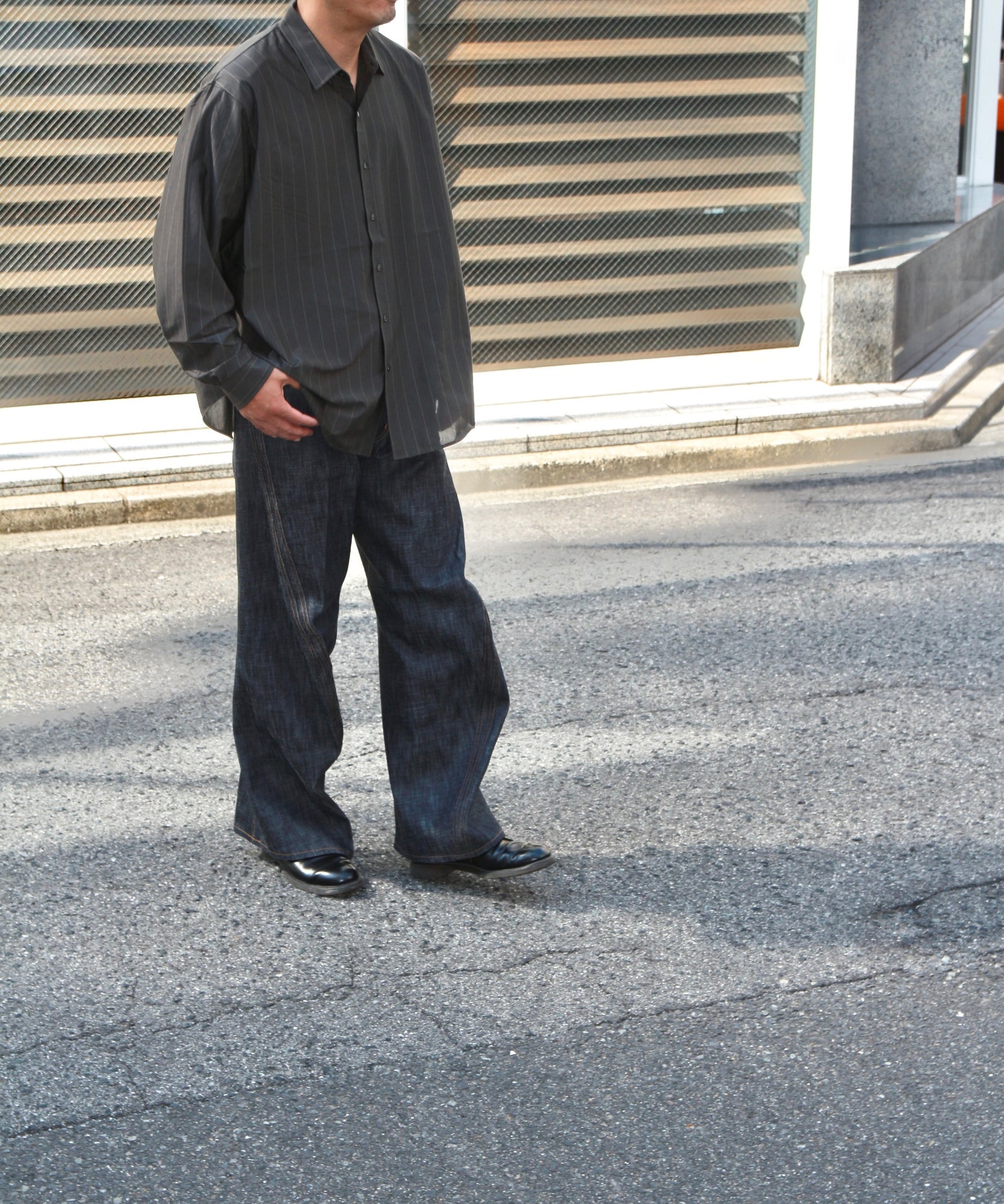 46G Atmosphere Stripe Shirt "GREY(Nile Grey)"