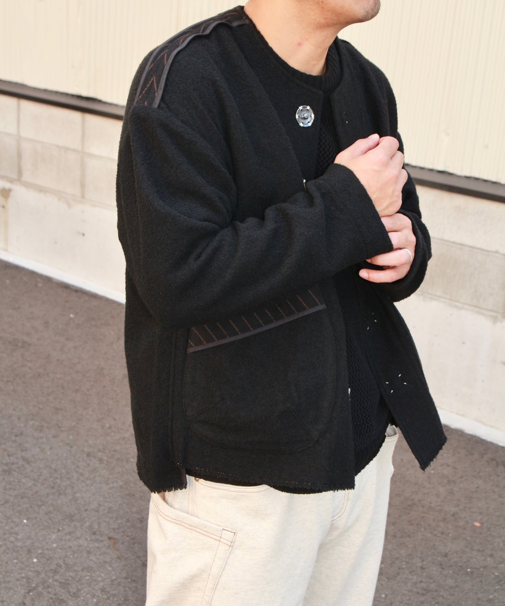 No-collar wool jacket "BLACK"