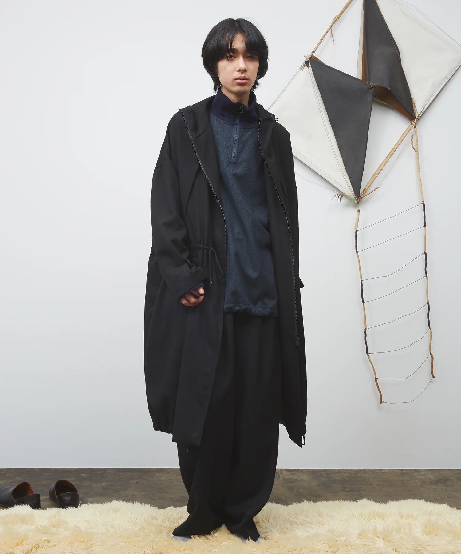 Dulcamara/ドゥルカマラ よそいきロングコート ブラック Dulcamara ドゥルカマラ よそいき コート フードコート モッズ