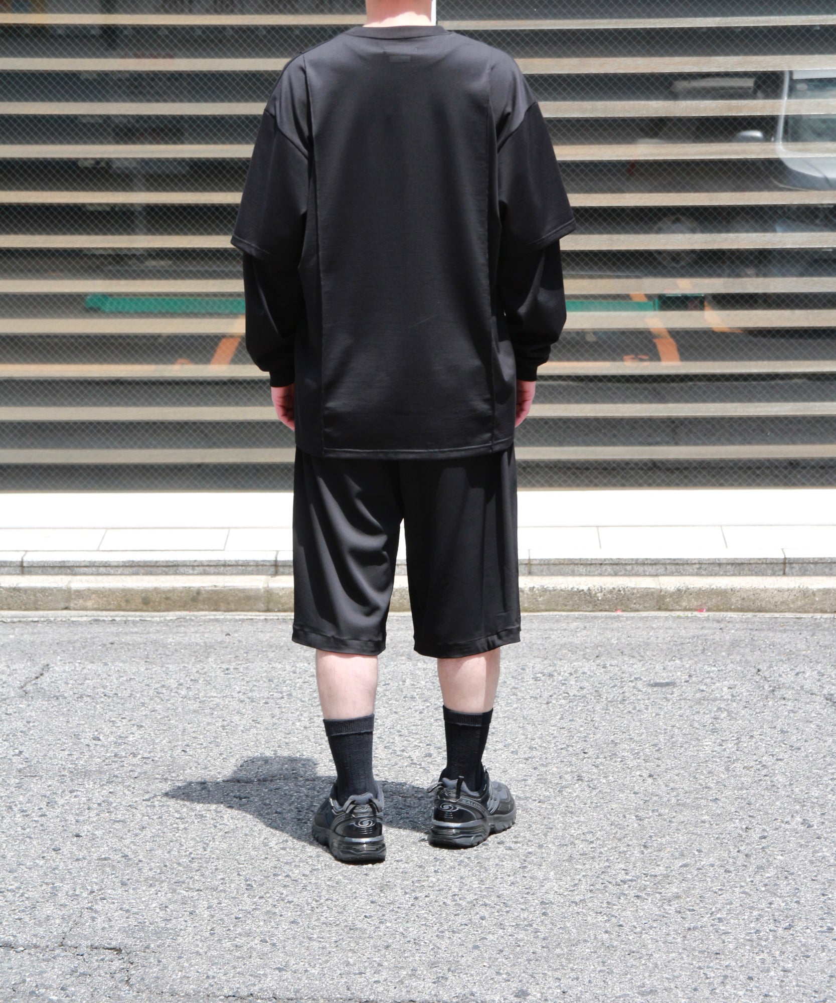 Wide Baggy Twill Short Pants "BLACK"