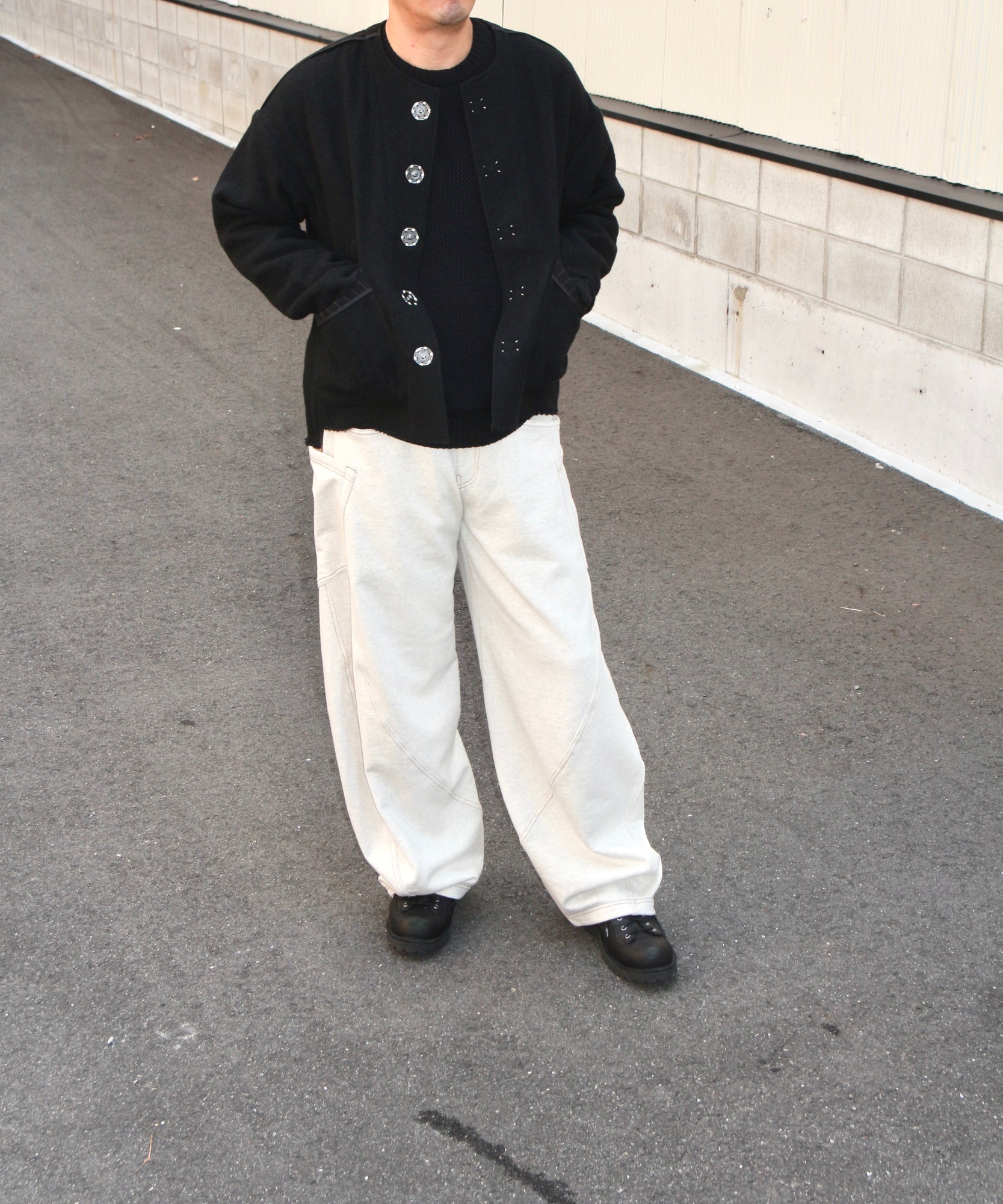 No-collar wool jacket "BLACK"