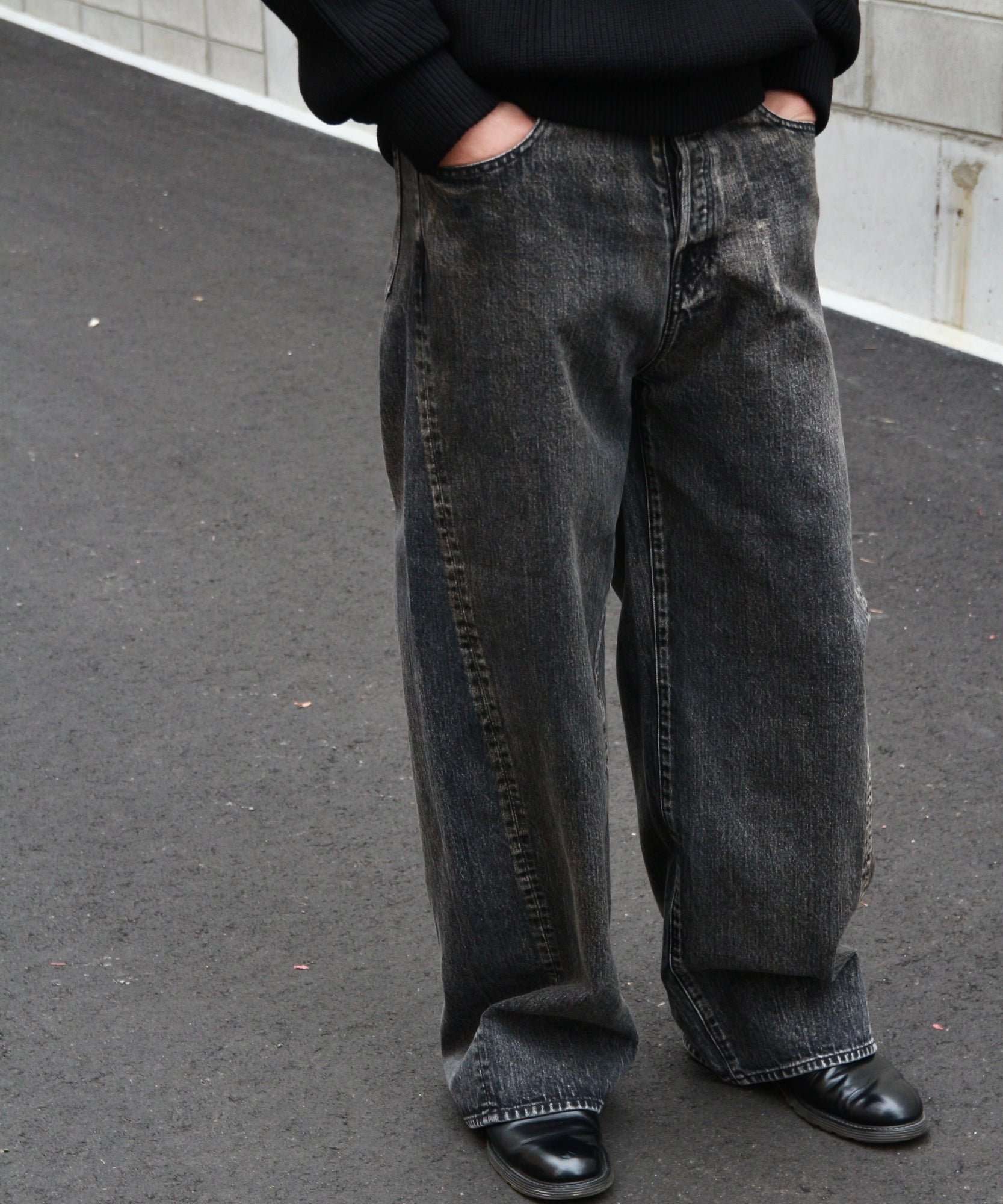 TWIST SEAM BAGGY VINTAGE DENIM JEANS "BLACK"