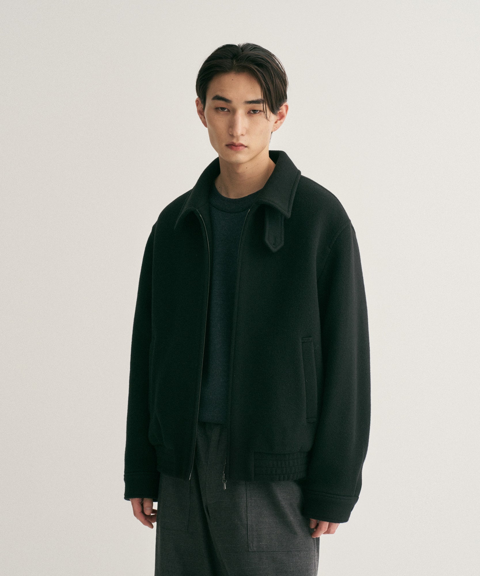 ANOTHER OFFICE アナザーオフィス アウター  ドリズラージャケット　ウールブルゾン　ブラック 韓国ブランド  正規取扱店 INPUT 広島