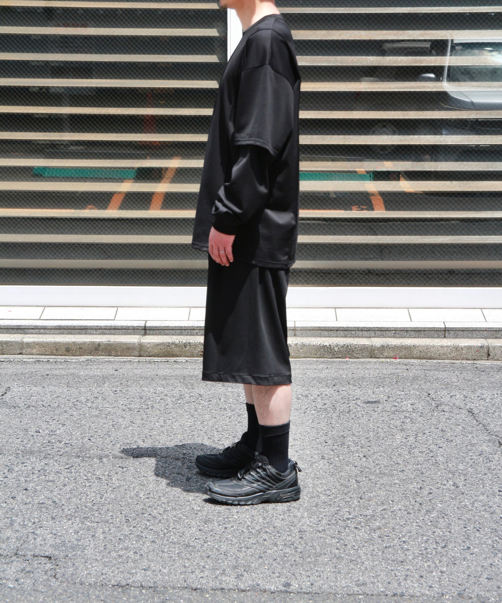 Wide Baggy Twill Short Pants "BLACK"