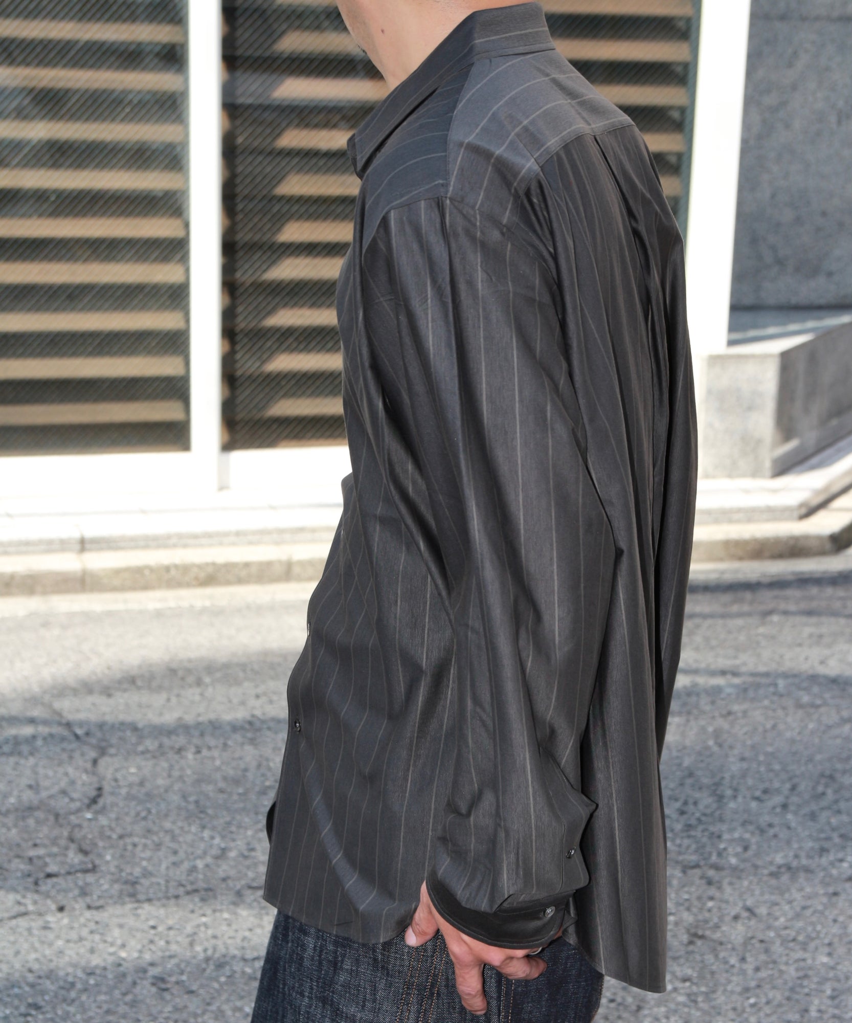 46G Atmosphere Stripe Shirt "GREY(Nile Grey)"