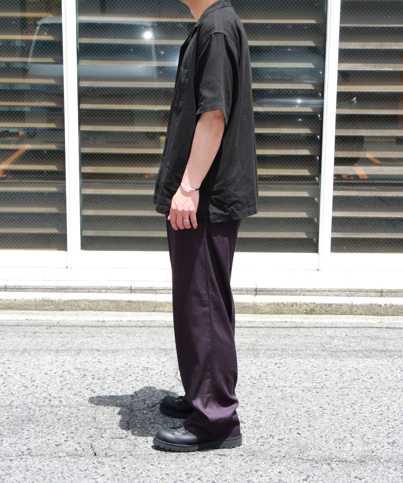 Open Collar Shirt "BLACK"