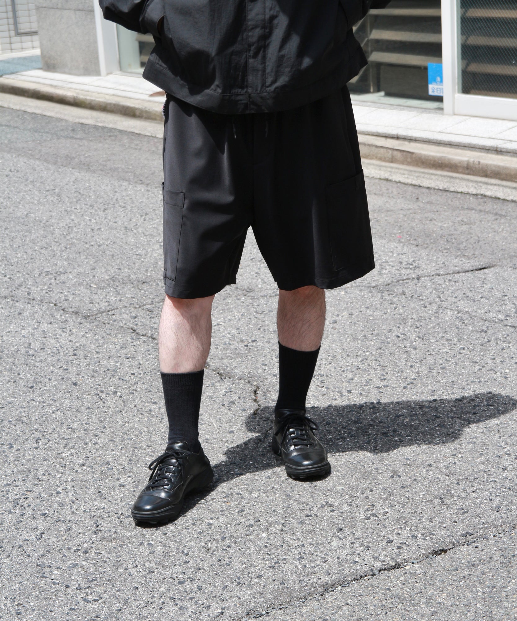 Side Pocket Wool Short Pants "BLACK"