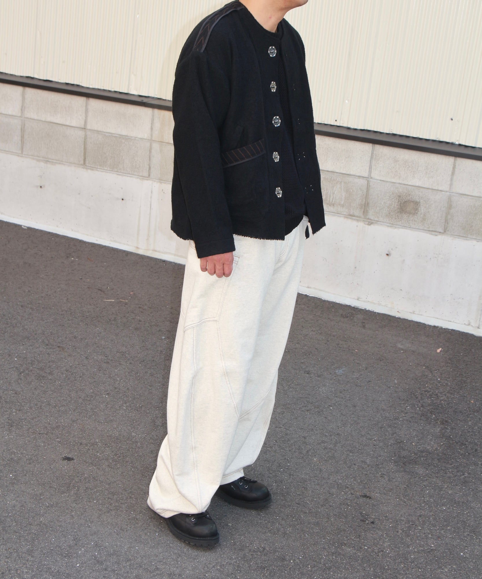 No-collar wool jacket "BLACK"