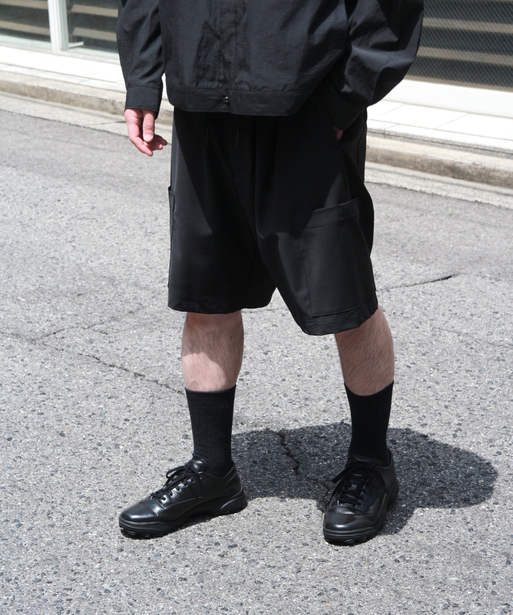 Side Pocket Wool Short Pants "BLACK"