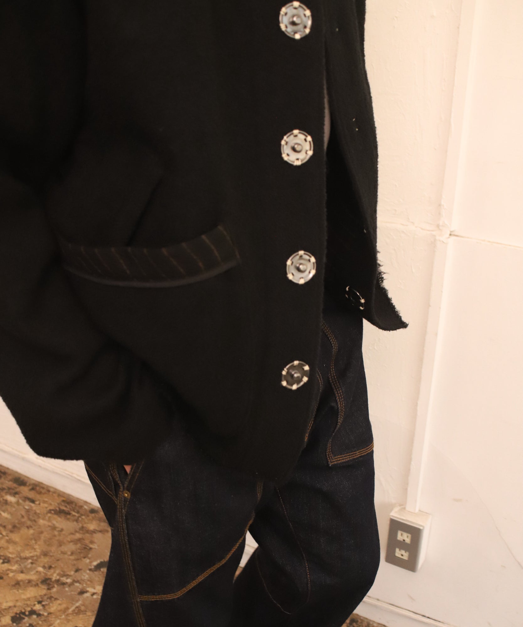 No-collar wool jacket "BLACK"