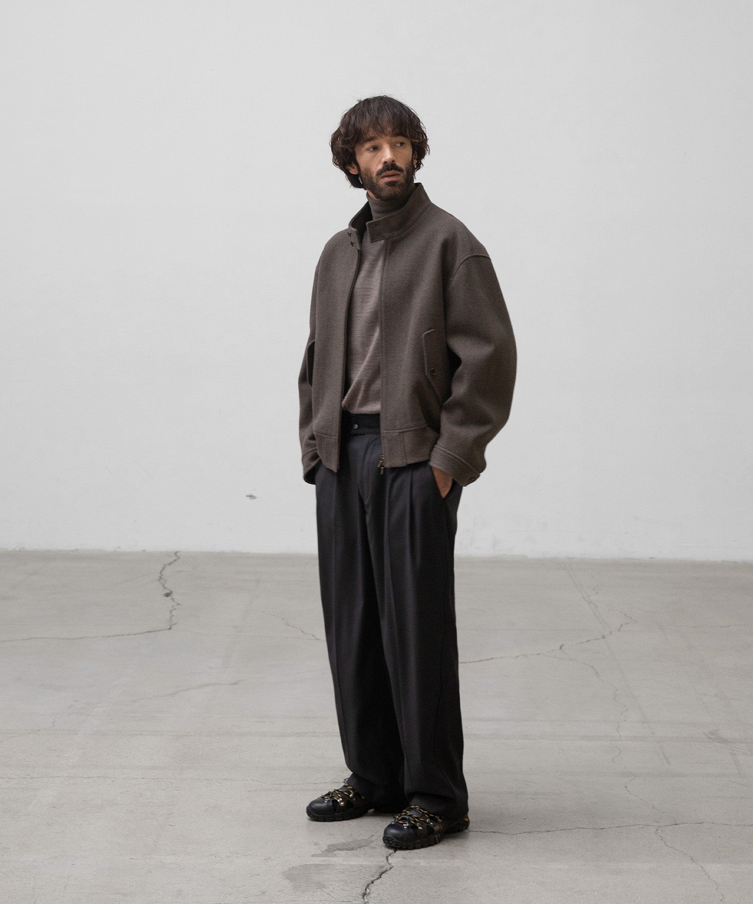 ANOTHER OFFICE アナザーオフィス ウールブルゾン　アウター　ハリントン　グレーブラウン 韓国ブランド  正規取扱店 INPUT 広島