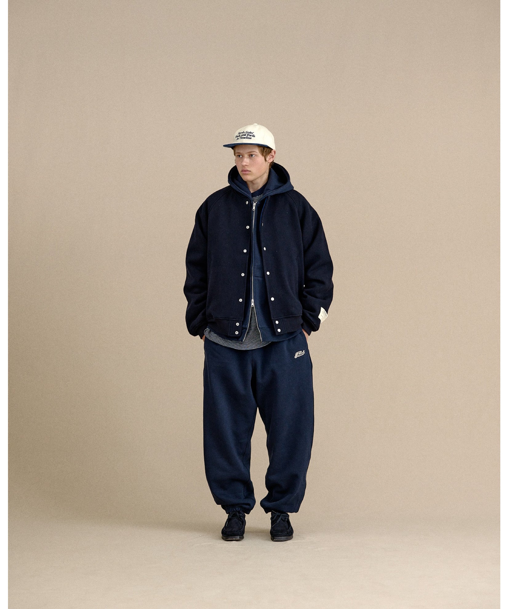 Applied Logo Zip Up Hoodie "Script Logo" "NAVY"