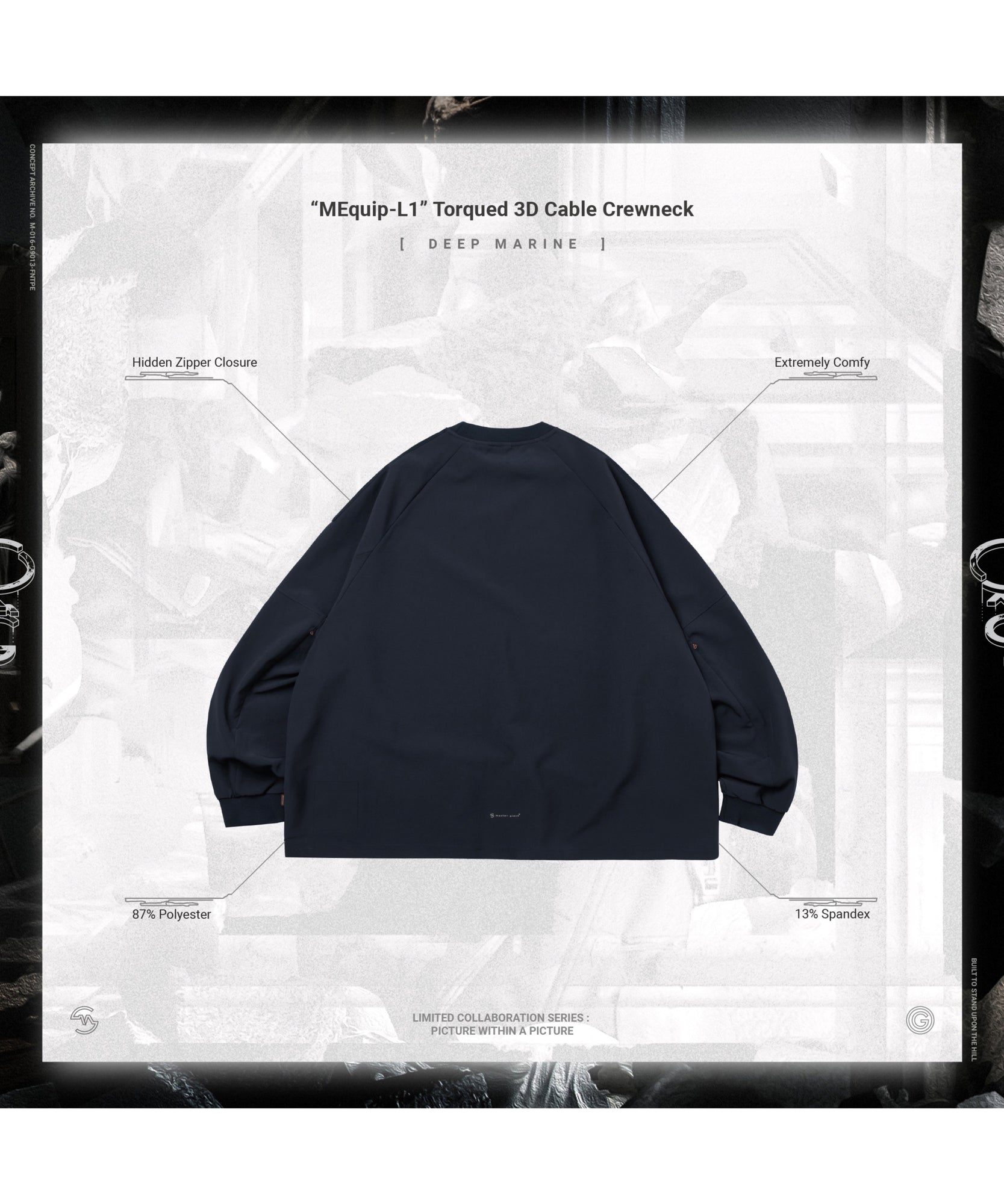 GOOPiMADE × master piece “MEquip-L1” Torqued 3D Cable Crewneck "Marine" グーピーメイド マスターピース  ロンT シャカシャカ ブラック 通販 正規取扱店 INPUT 広島