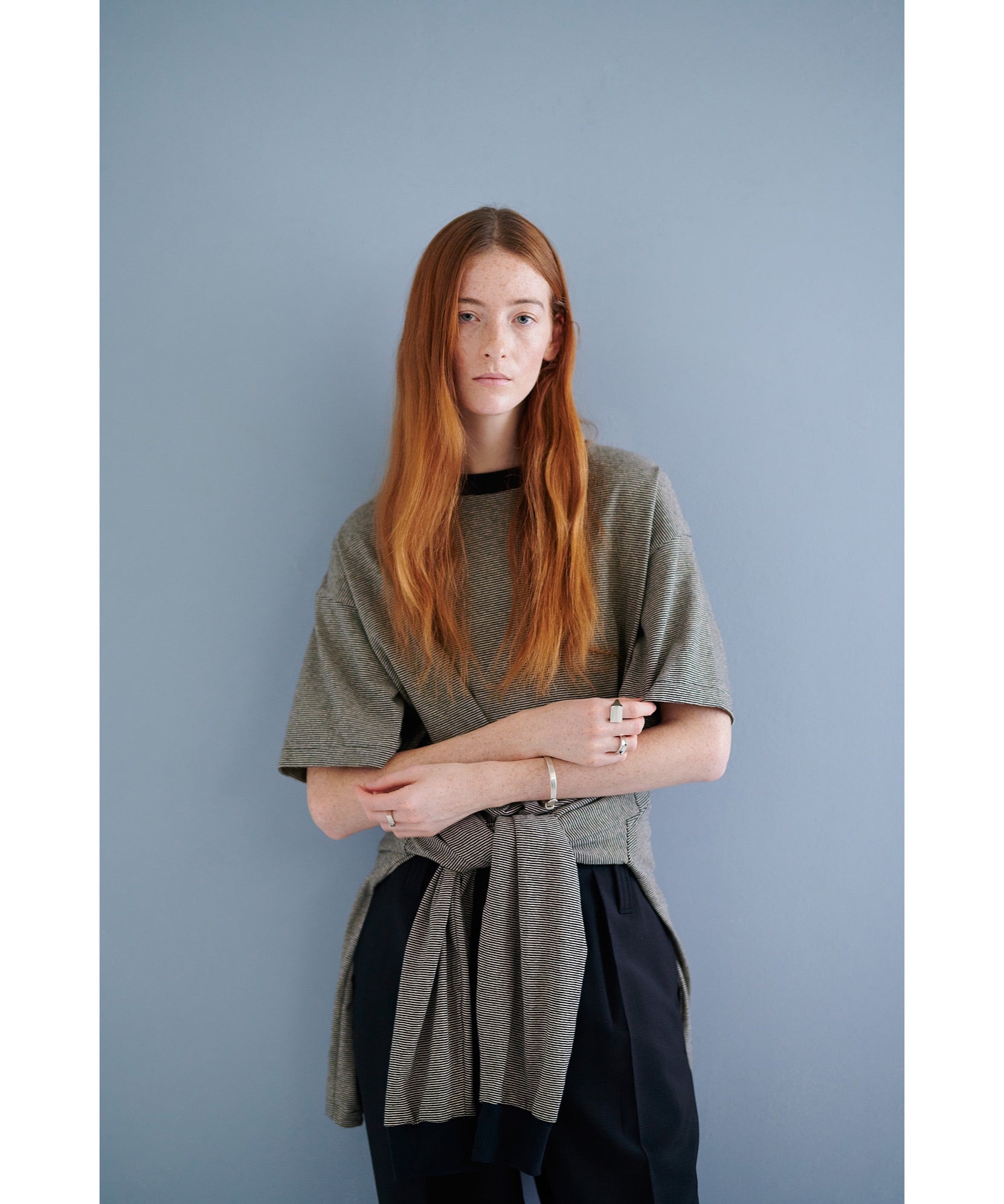 COTTON HEMP BORDER POCKET TEE "BLACK"