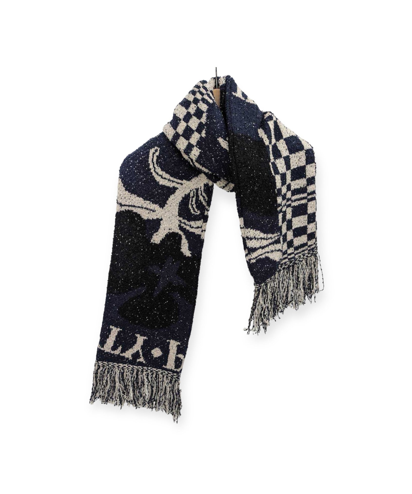小物 KHOKI Intarsia-knit muffler KHOKI コッキ マフラー インターシャニット ネイビー 通販 送料